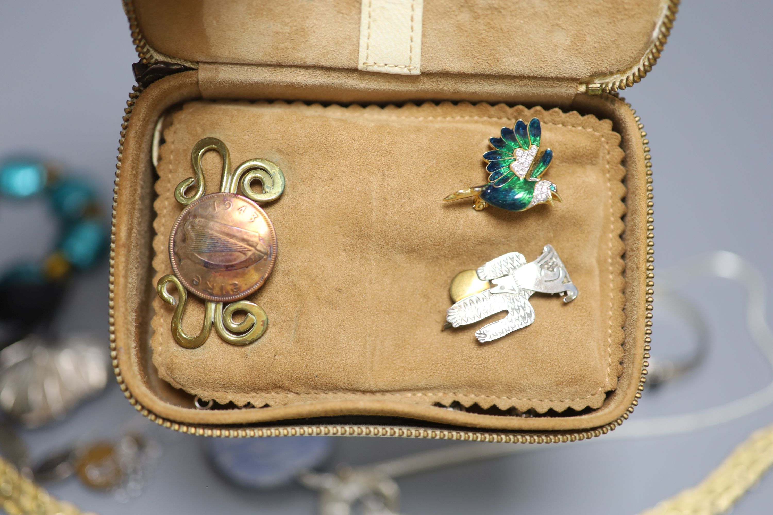 A ladys 9ct gold manual wind wrist watch and a small quantity of jewellery including white metal and costume.